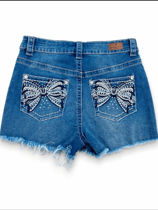 Gemma Rae Pants - Gemma Rae Ultra Stretch Curvy Denim Shorts Size 7/28 Distressed Hem Rhinestone